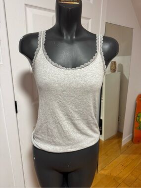 Light Gray Lace-Trim Scoop Neck Tank Top